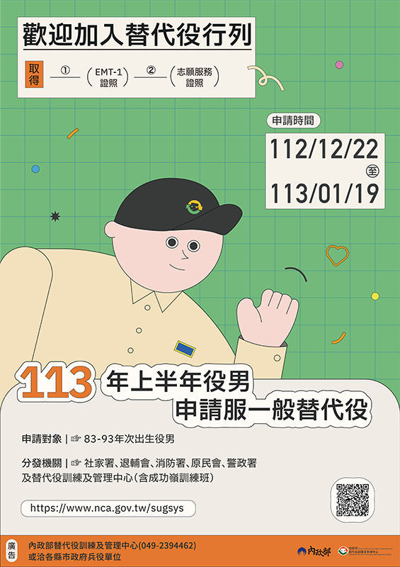 113年上半年役男申請服一般替代役